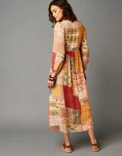 Robe Longue Imprimée Patchwork Fendue -Femmes Vêtements Magasin 501518 C01 zoomx vue6