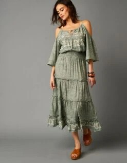 Robe Longue Volantée épaules Dégagées -Femmes Vêtements Magasin 501520 C01 zoomx vue5