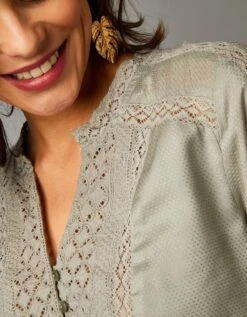 Robe Longue Unie Macramé Et Broderie Anglaise -Femmes Vêtements Magasin 501523 C01 zoomx vue3