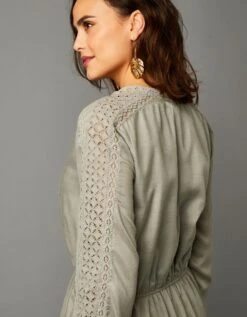 Robe Longue Unie Macramé Et Broderie Anglaise -Femmes Vêtements Magasin 501523 C01 zoomx vue4