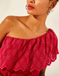 Robe Longue One Shoulder Avec Volant Broderie Anglaise 14 Robe Longue One Shoulder Avec Volant Broderie Anglaise -Femmes Vêtements Magasin 501537 C01 zoomx vue6