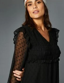 Robe Plumetis évasée Smockée -Femmes Vêtements Magasin 501546 C00 zoomx vue3