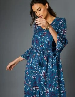 Robe Longue Imprimée Boutonnée Manches 3/4 Pagodes -Femmes Vêtements Magasin 501547 C01 zoomx vue3