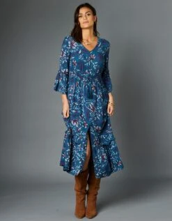 Robe Longue Imprimée Boutonnée Manches 3/4 Pagodes -Femmes Vêtements Magasin 501547 C01 zoomx vue5