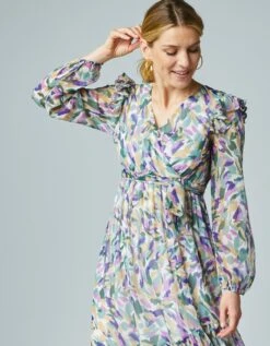 Robe Longue Volantée Asymétrique En Voile Imprimé -Femmes Vêtements Magasin 501584 C01 zoomx vue3