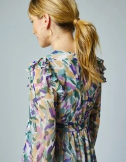 Robe Longue Volantée Asymétrique En Voile Imprimé -Femmes Vêtements Magasin 501584 C01 zoomx vue5