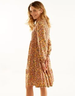 Robe Smockée Manches Longues Imprimé Fleuri -Femmes Vêtements Magasin 501590 C01 zoomx vue2