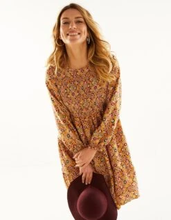 Robe Smockée Manches Longues Imprimé Fleuri -Femmes Vêtements Magasin 501590 C01 zoomx vue3