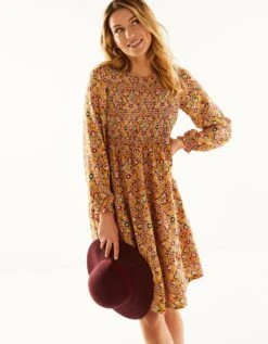 Robe Smockée Manches Longues Imprimé Fleuri -Femmes Vêtements Magasin 501590 C01 zoomx vue4