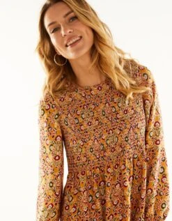 Robe Smockée Manches Longues Imprimé Fleuri -Femmes Vêtements Magasin 501590 C01 zoomx vue5