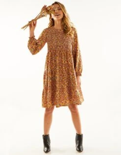 Robe Smockée Manches Longues Imprimé Fleuri -Femmes Vêtements Magasin 501590 C01 zoomx vue6