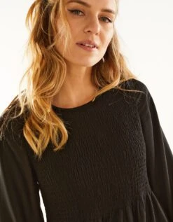 Robe Smockée Manches Longues Unie -Femmes Vêtements Magasin 501592 C01 zoomx vue4