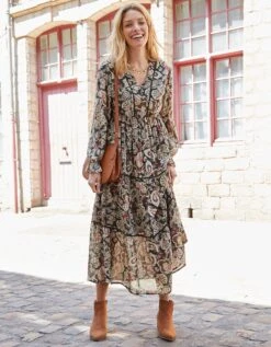 Robe Longue Volantée Imprimée, Crépon -Femmes Vêtements Magasin 501599 C01 zoomx vue3