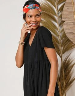 Robe Col V Courte Unie, Crépon -Femmes Vêtements Magasin 501640 C02 zoomx vue4