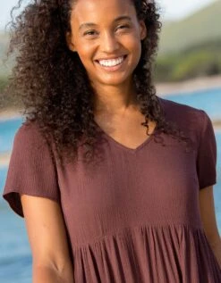 Robe Col V Longue Unie, Crépon -Femmes Vêtements Magasin 501641 C01 zoomx vue3