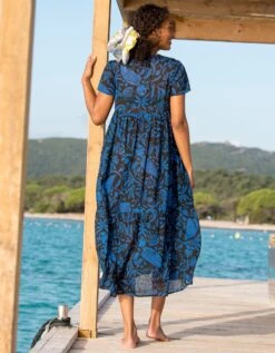 Robe Longue Imprimée Col V, Crépon -Femmes Vêtements Magasin 501643 C01 zoomx vue2