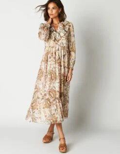 Robe Midi Volantée Imprimée, Voile -Femmes Vêtements Magasin 501644 C01 zoomx vue3