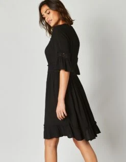 Robe Courte Macramé Unie, Crépon -Femmes Vêtements Magasin 501646 C01 zoomx vue2