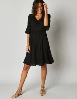 Robe Courte Macramé Unie, Crépon -Femmes Vêtements Magasin 501646 C01 zoomx vue4