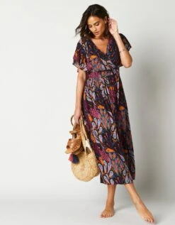 Robe Volantée Cache-coeur Imprimée, Crépon -Femmes Vêtements Magasin 501647 C01 zoomx vue3