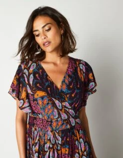 Robe Volantée Cache-coeur Imprimée, Crépon -Femmes Vêtements Magasin 501647 C01 zoomx vue4