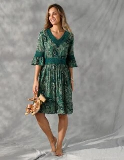 Robe Courte Crépon Imprimé Et Macramé -Femmes Vêtements Magasin 501652 C01 zoomx vue3