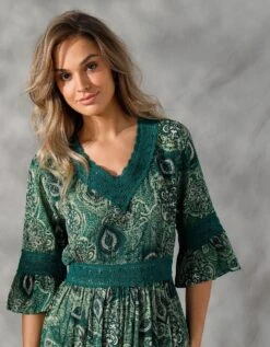 Robe Courte Crépon Imprimé Et Macramé -Femmes Vêtements Magasin 501652 C01 zoomx vue4