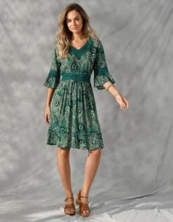 Robe Courte Crépon Imprimé Et Macramé -Femmes Vêtements Magasin 501652 C01 zoomx vue5