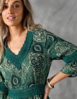 Robe Courte Crépon Imprimé Et Macramé -Femmes Vêtements Magasin 501652 C01 zoomx vue6