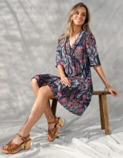 Robe Courte Manches "papillon" Imprimée Cachemire -Femmes Vêtements Magasin 501654 C01 zoomx vue2