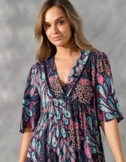 Robe Courte Manches "papillon" Imprimée Cachemire -Femmes Vêtements Magasin 501654 C01 zoomx vue4