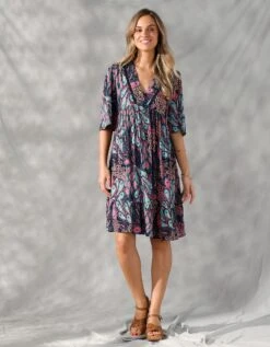 Robe Courte Manches "papillon" Imprimée Cachemire -Femmes Vêtements Magasin 501654 C01 zoomx vue5