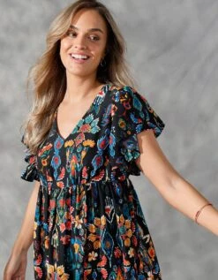 Robe Courte Manches "papillon", Imprimé Multicolore -Femmes Vêtements Magasin 501655 C00 zoomx vue3