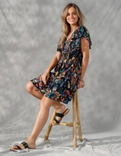 Robe Courte Manches "papillon", Imprimé Multicolore -Femmes Vêtements Magasin 501655 C00 zoomx vue4