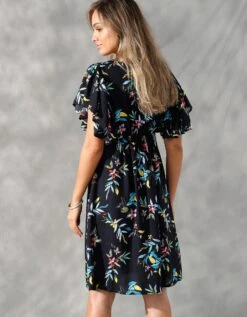 Robe Courte Manches "papillon", Imprimé Floral -Femmes Vêtements Magasin 501659 C01 zoomx vue3