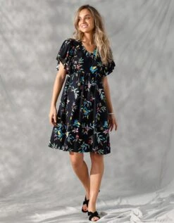 Robe Courte Manches "papillon", Imprimé Floral -Femmes Vêtements Magasin 501659 C01 zoomx vue6