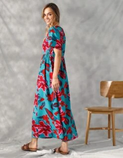 Robe Longue Manches "papillon" Imprimée Grandes Fleurs -Femmes Vêtements Magasin 501660 C01 zoomx vue3