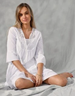 Robe Courte Voile De Coton, Macramé Ajouré -Femmes Vêtements Magasin 501664 C01 zoomx vue3