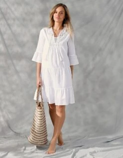 Robe Courte Voile De Coton, Macramé Ajouré -Femmes Vêtements Magasin 501664 C01 zoomx vue4