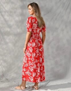 Robe Longue Découpe Smockée Imprimée Bicolore -Femmes Vêtements Magasin 501670 C01 zoomx vue3