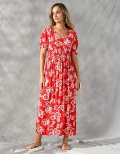 Robe Longue Découpe Smockée Imprimée Bicolore -Femmes Vêtements Magasin 501670 C01 zoomx vue5