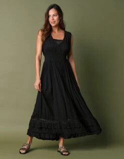 Robe Longue à Volants Crépon Et Macramé -Femmes Vêtements Magasin 501675 C01 zoomx vue6