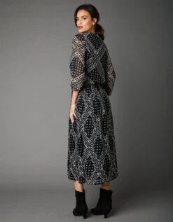 Robe Longue Plissée Imprimé Fantaisie, Manches 3/4 -Femmes Vêtements Magasin 501696 C01 zoomx vue2