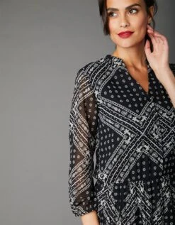 Robe Longue Plissée Imprimé Fantaisie, Manches 3/4 -Femmes Vêtements Magasin 501696 C01 zoomx vue4