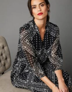 Robe Longue Plissée Imprimé Fantaisie, Manches 3/4 -Femmes Vêtements Magasin 501696 C01 zoomx vue5