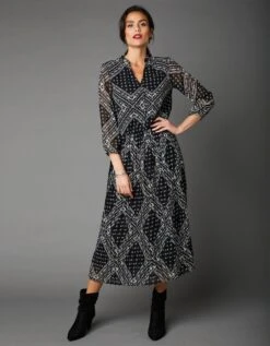 Robe Longue Plissée Imprimé Fantaisie, Manches 3/4 -Femmes Vêtements Magasin 501696 C01 zoomx vue6