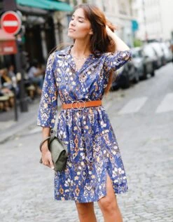 Robe Cache-coeur Imprimée Manches 3/4, Crêpe