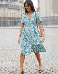 Robe Fluide Boutonnée Imprimée -Femmes Vêtements Magasin 501727 C01 zoomx vue4