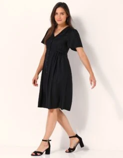 Robe Fluide Boutonnée Unie -Femmes Vêtements Magasin 501735 C00 zoomx vue4