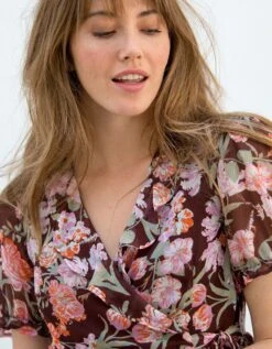 Robe Cache-coeur Voile Imprimée -Femmes Vêtements Magasin 501753 C01 zoomx vue5